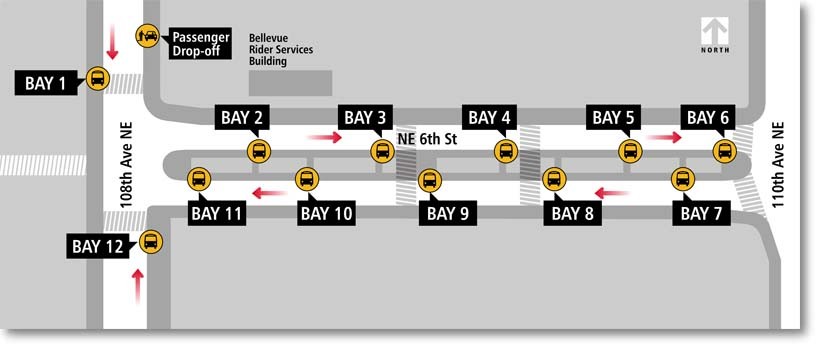 Bellevue Transit Center boarding locations