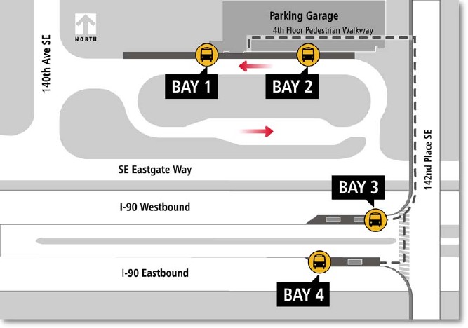 Graphic of Eastgate garage and bays. See bay assignments below.